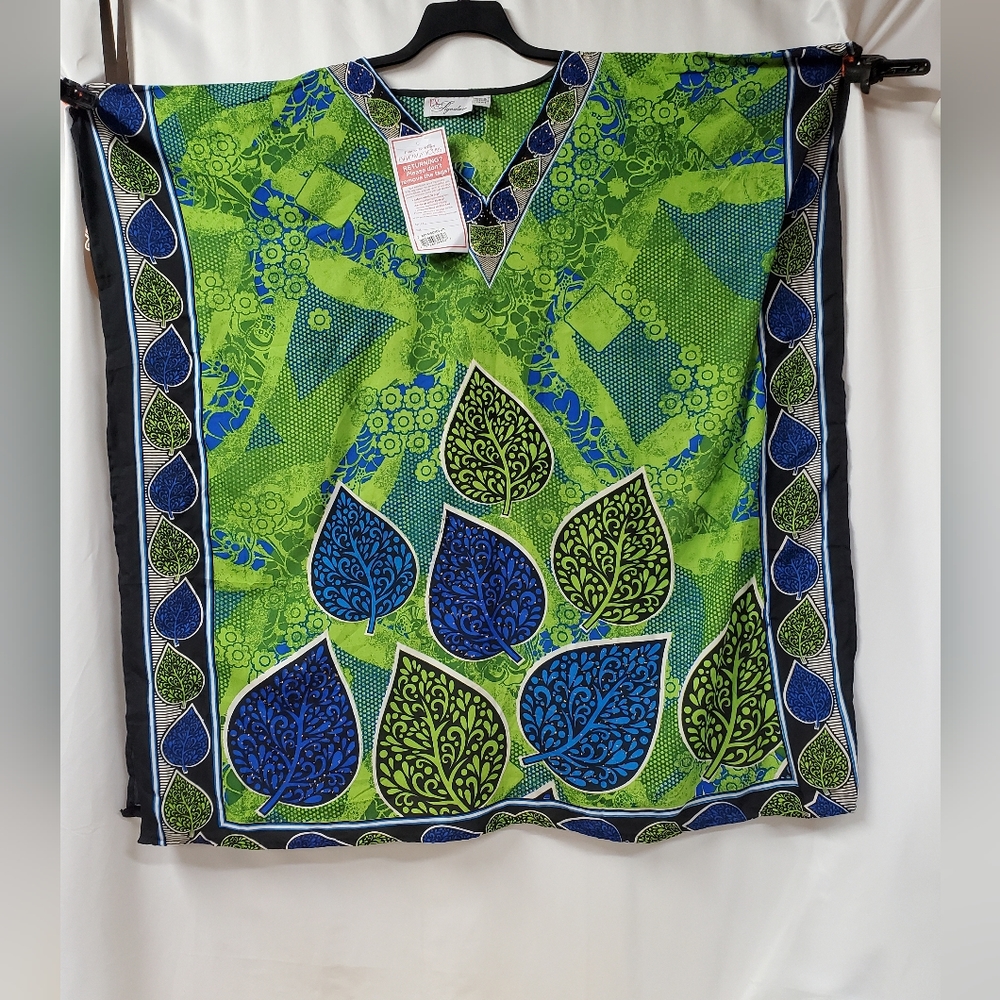 New Leaf Print Microfiber Short Caftan by EY Signature